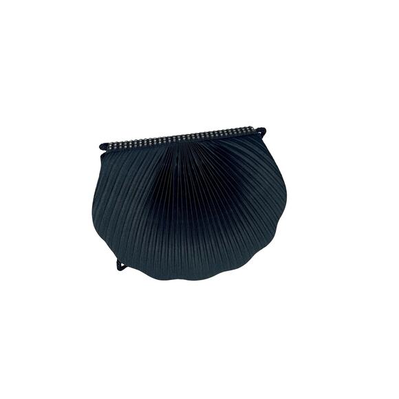 Vintage 70s Lady Priscilla Black Satin Clamshell Clutch Purse - Picture 10 of 10